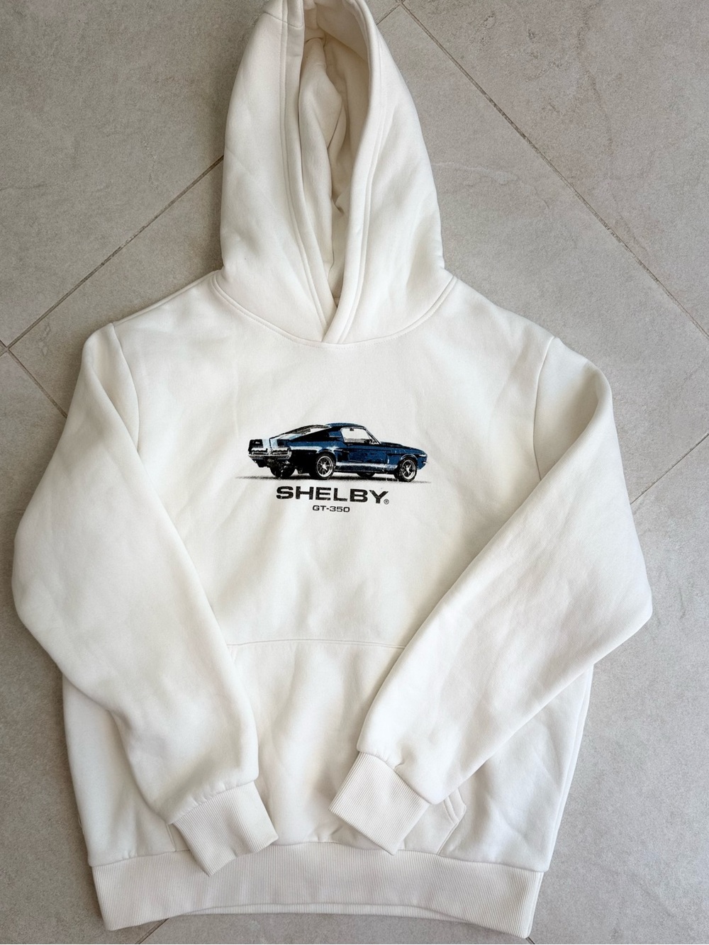 Shelby White Hoodie with Blue GT-350 Graphic